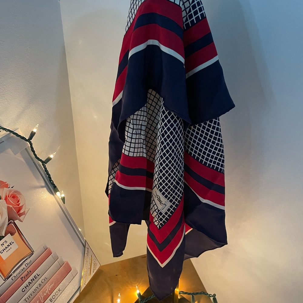 Yves Saint Laurent Red and Navy Geometric Scarf - Picture 8 of 8